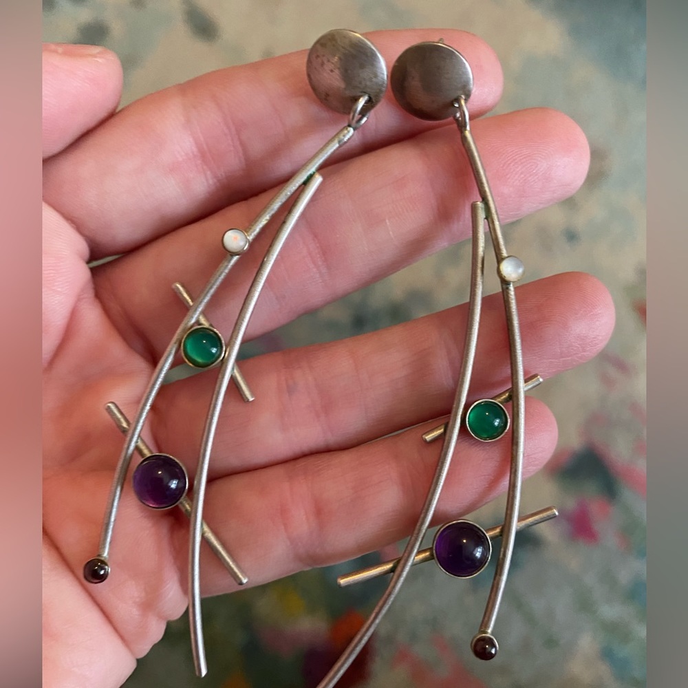 Handmade Modern Sterling Silver Amethyst Earrings